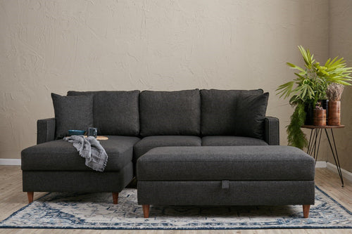 Ecksofa mit Chaiselongue Links, 4-Sitzer, aus Stoff, Eva Anthrazit