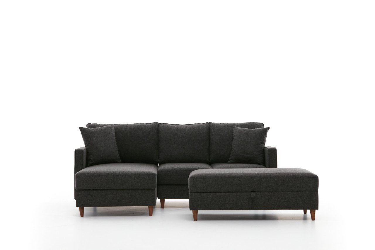 Ecksofa mit Chaiselongue Links, 4-Sitzer, aus Stoff, Eva Anthrazit (5)