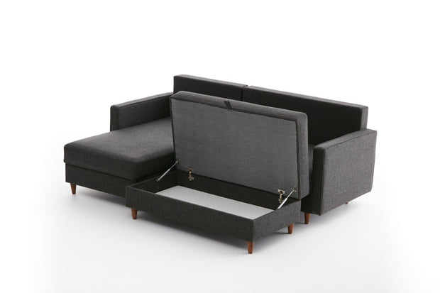 Ecksofa mit Chaiselongue Links, 4-Sitzer, aus Stoff, Eva Anthrazit (6)