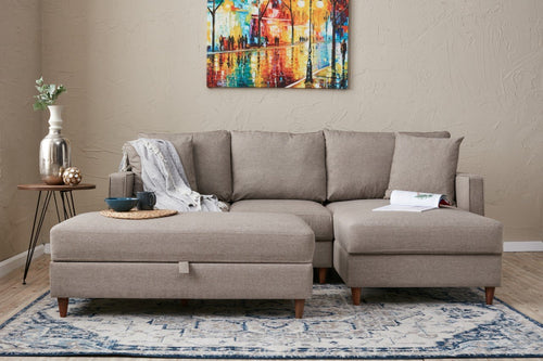 Ecksofa mit Chaiselongue Rechts, 4-Sitzer, aus Stoff, Eva Creme