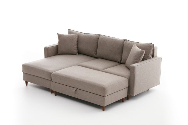 Ecksofa mit Chaiselongue Links, 4-Sitzer, aus Stoff, Eva Creme (6)