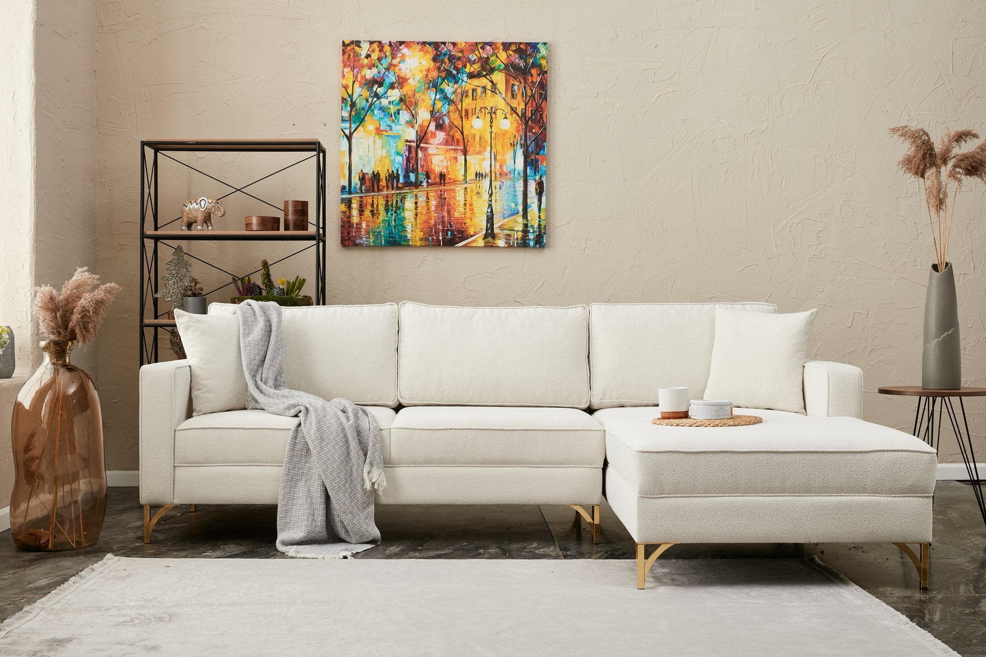 Ecksofa mit Chaiselongue Rechts, 3-Sitzer, aus Stoff, Berlin Creme