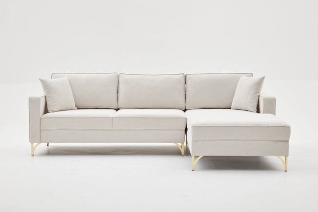 Ecksofa mit Chaiselongue Rechts, 3-Sitzer, aus Stoff, Berlin Creme (5)