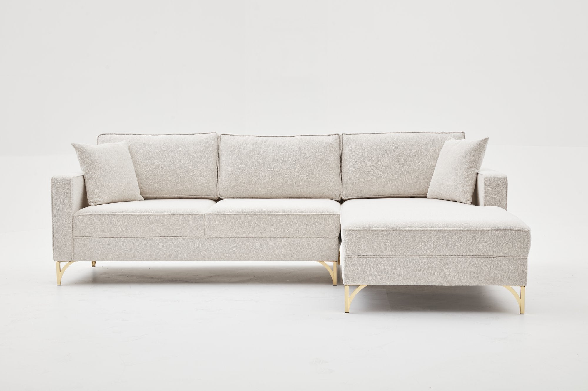 Ecksofa mit Chaiselongue Rechts, 3-Sitzer, aus Stoff, Berlin Creme (6)