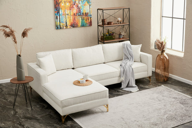 Ecksofa mit Chaiselongue Links, 3-Sitzer, aus Stoff, Berlin Creme (1)