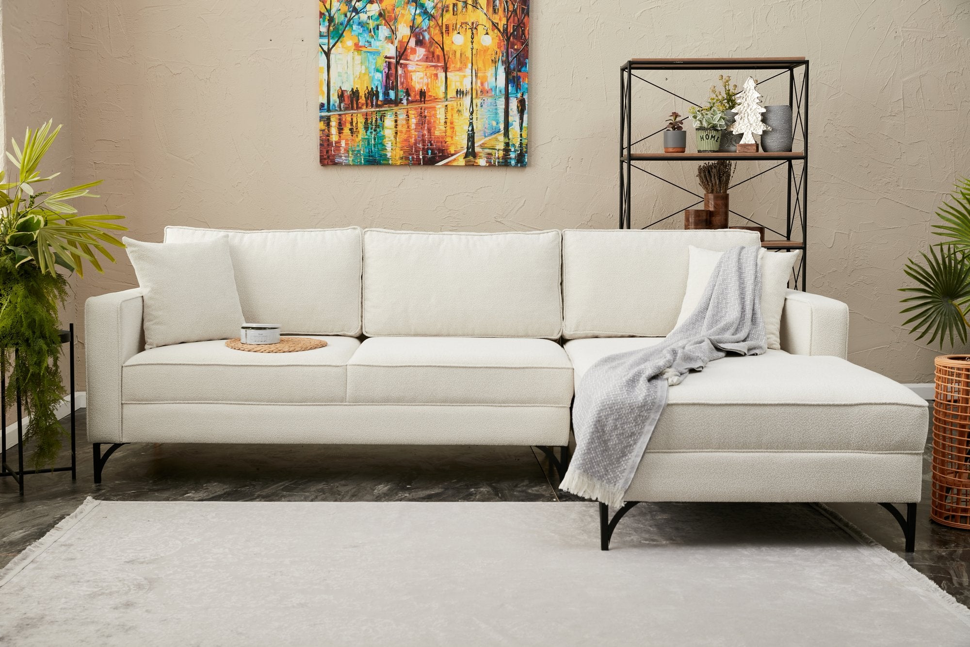 Ecksofa mit Chaiselongue Rechts, 3-Sitzer, aus Stoff, Berlin Creme