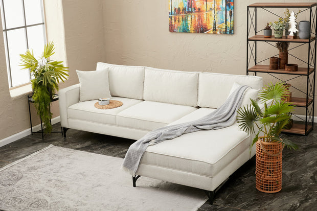 Ecksofa mit Chaiselongue Rechts, 3-Sitzer, aus Stoff, Berlin Creme (1)