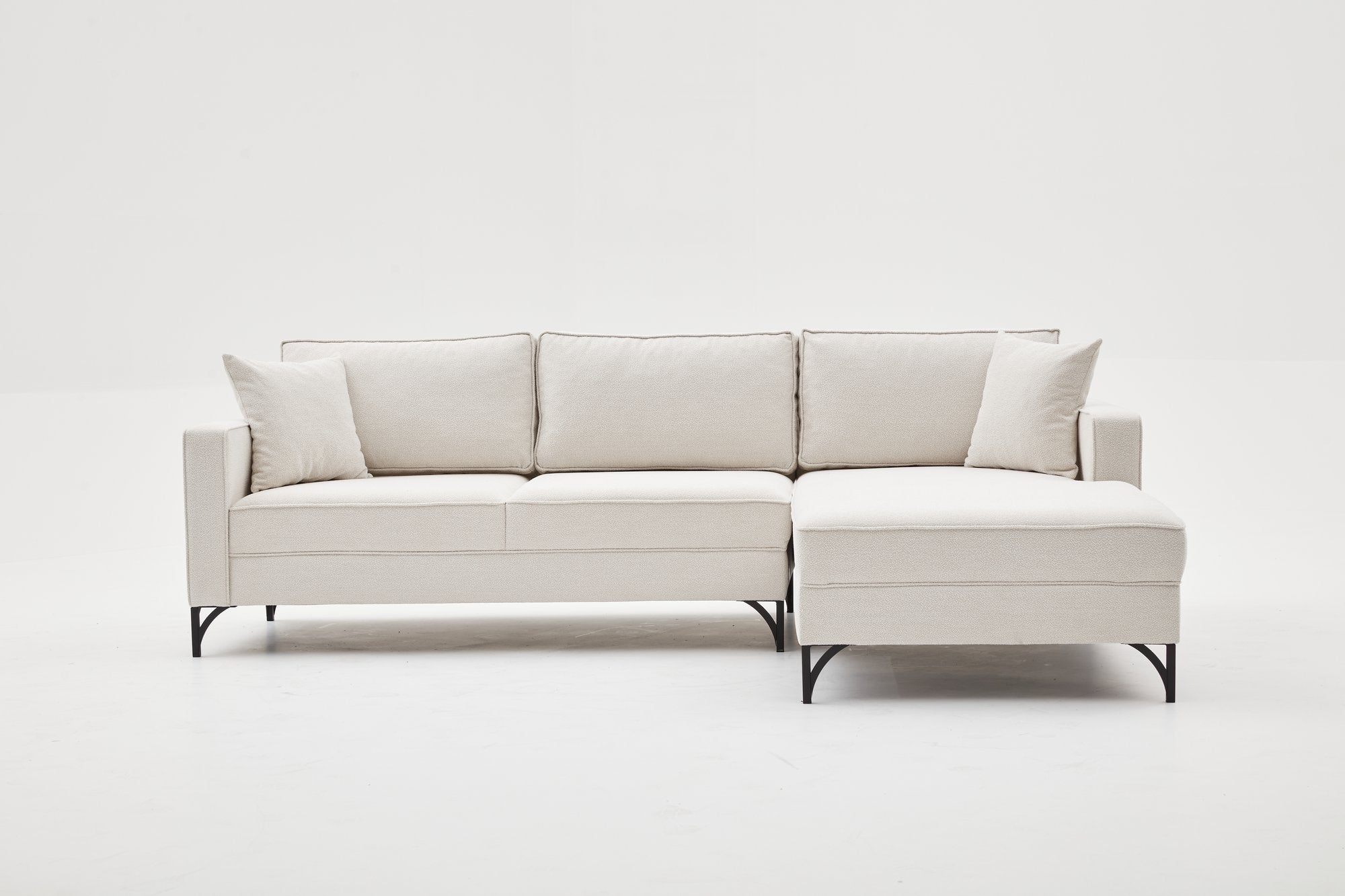 Ecksofa mit Chaiselongue Rechts, 3-Sitzer, aus Stoff, Berlin Creme (2)