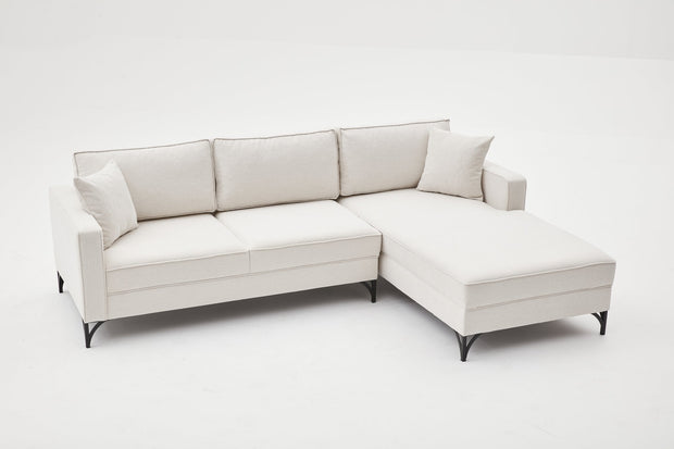 Ecksofa mit Chaiselongue Rechts, 3-Sitzer, aus Stoff, Berlin Creme (3)