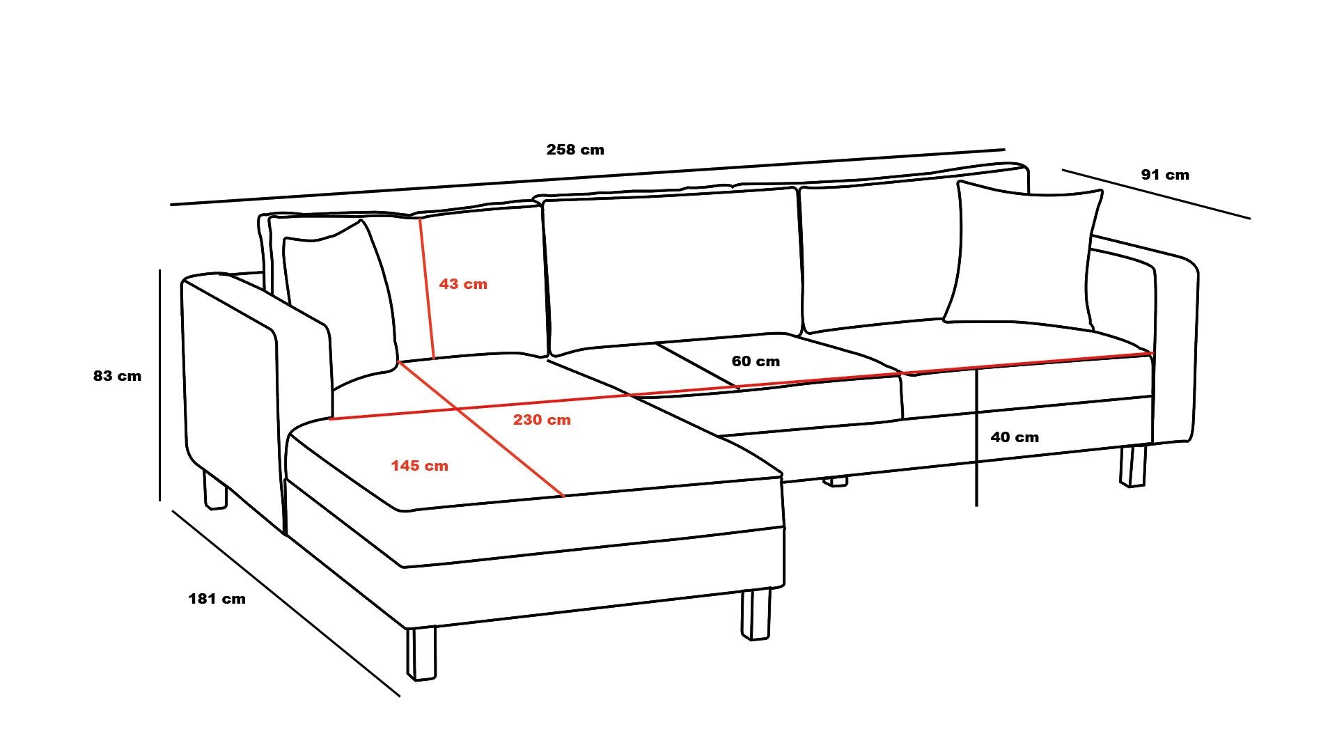 Ecksofa mit Chaiselongue Rechts, 3-Sitzer, aus Stoff, Berlin Creme (5)