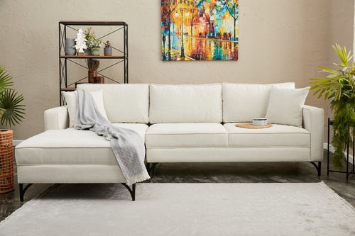 Ecksofa mit Chaiselongue Links, 3-Sitzer, aus Stoff, Berlin Creme