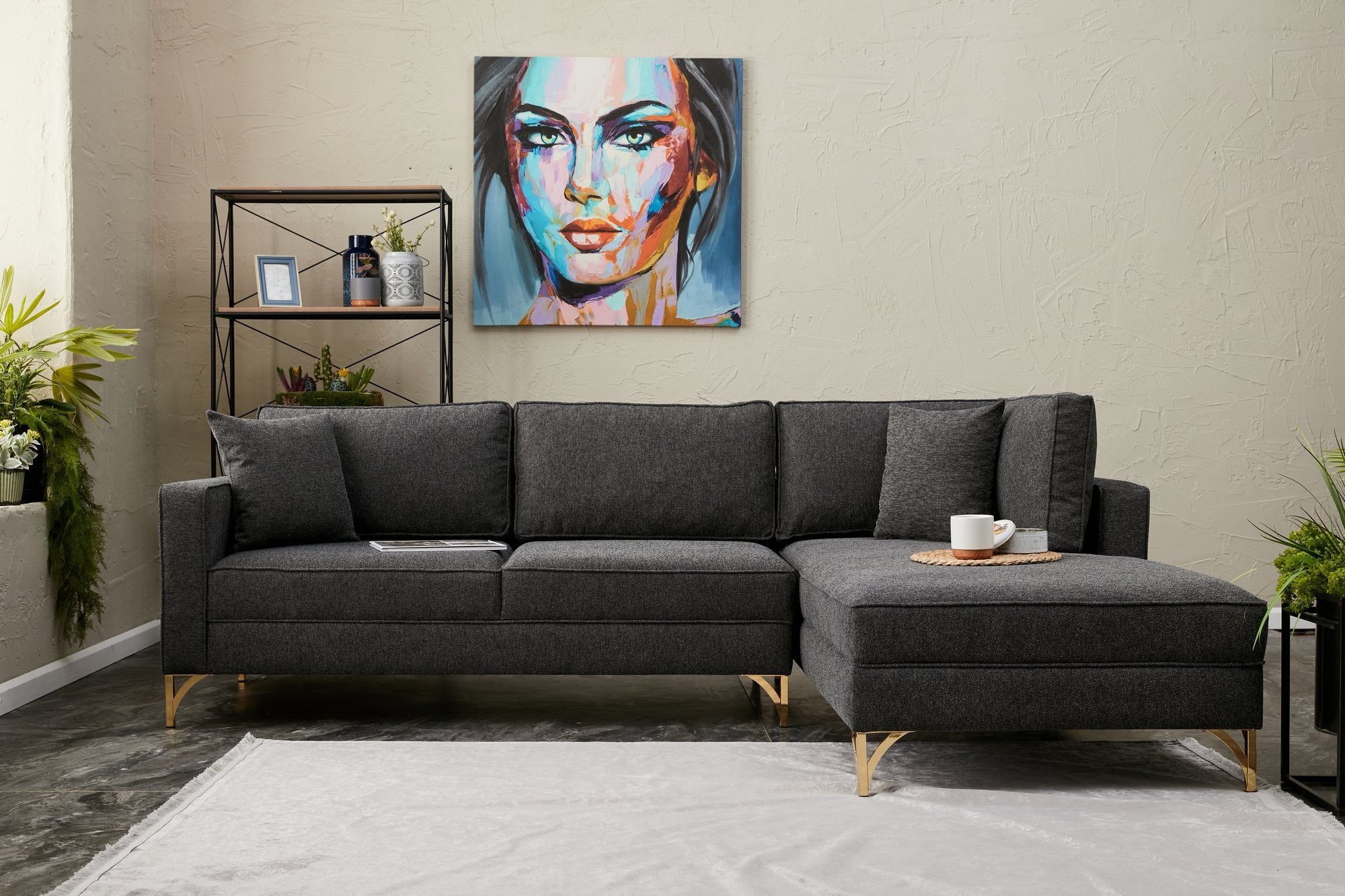 Ecksofa mit Chaiselongue Rechts, 3-Sitzer, aus Stoff, Berlin Anthrazit