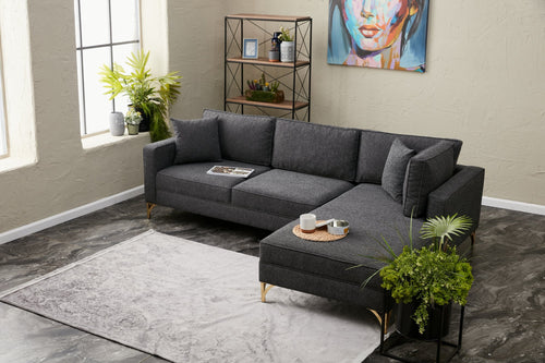 Ecksofa mit Chaiselongue Rechts, 3-Sitzer, aus Stoff, Berlin Anthrazit (1)