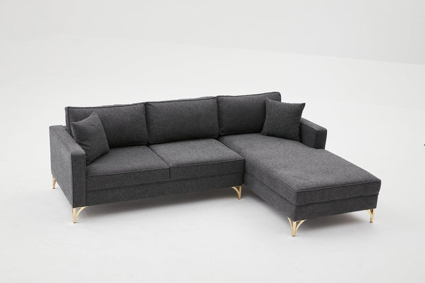 Ecksofa mit Chaiselongue Rechts, 3-Sitzer, aus Stoff, Berlin Anthrazit (3)