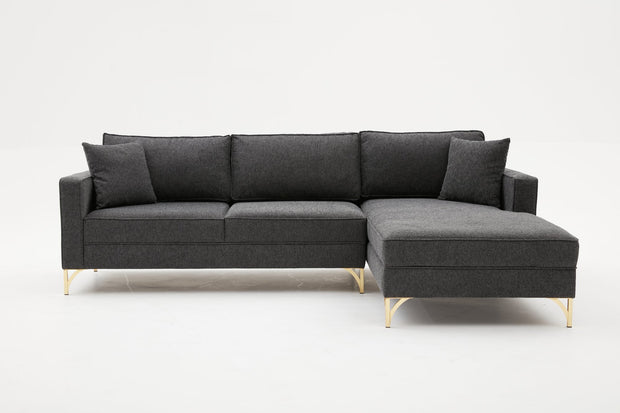 Ecksofa mit Chaiselongue Rechts, 3-Sitzer, aus Stoff, Berlin Anthrazit (4)