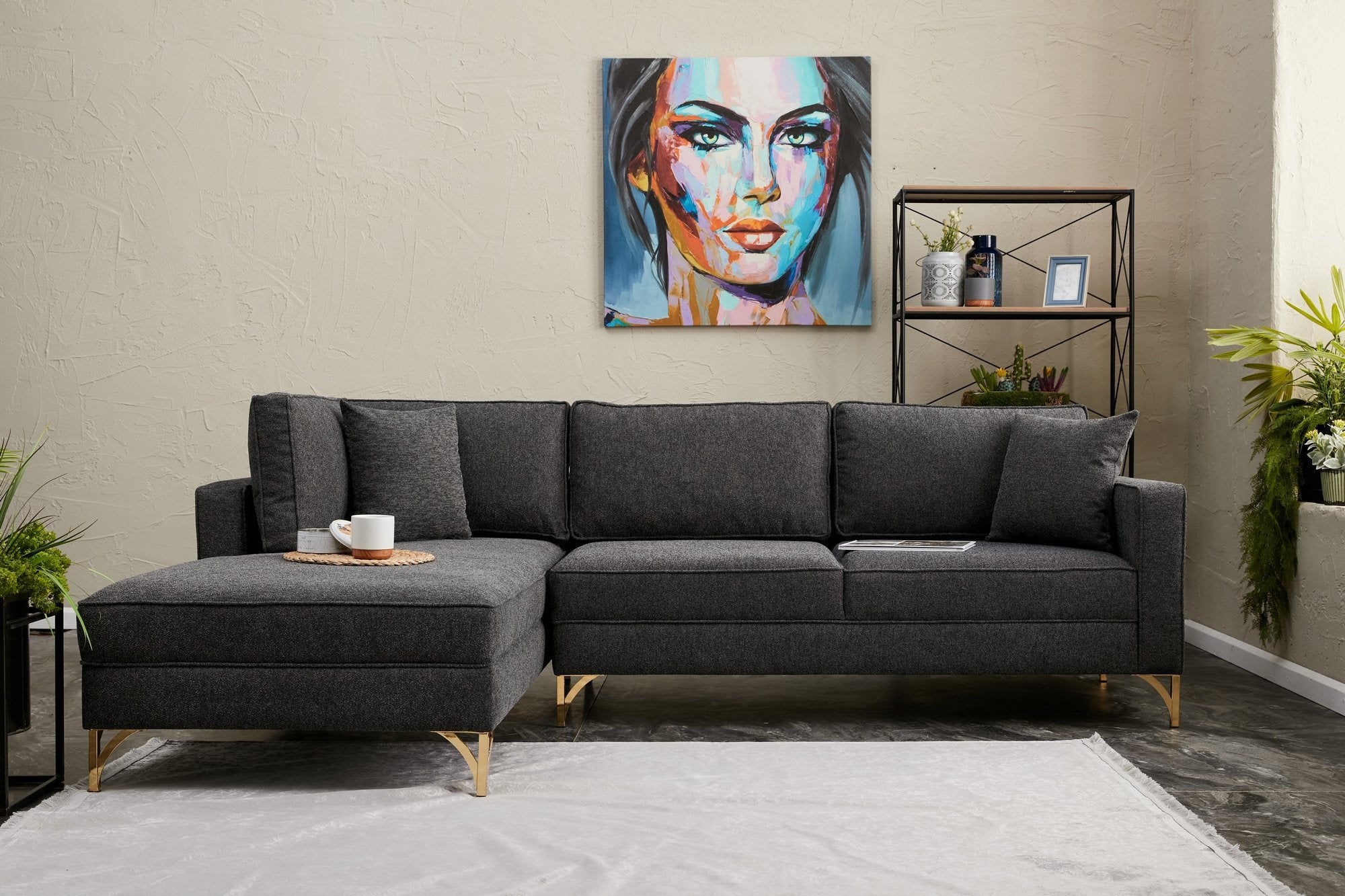 Ecksofa mit Chaiselongue Links, 3-Sitzer, aus Stoff, Berlin Anthrazit