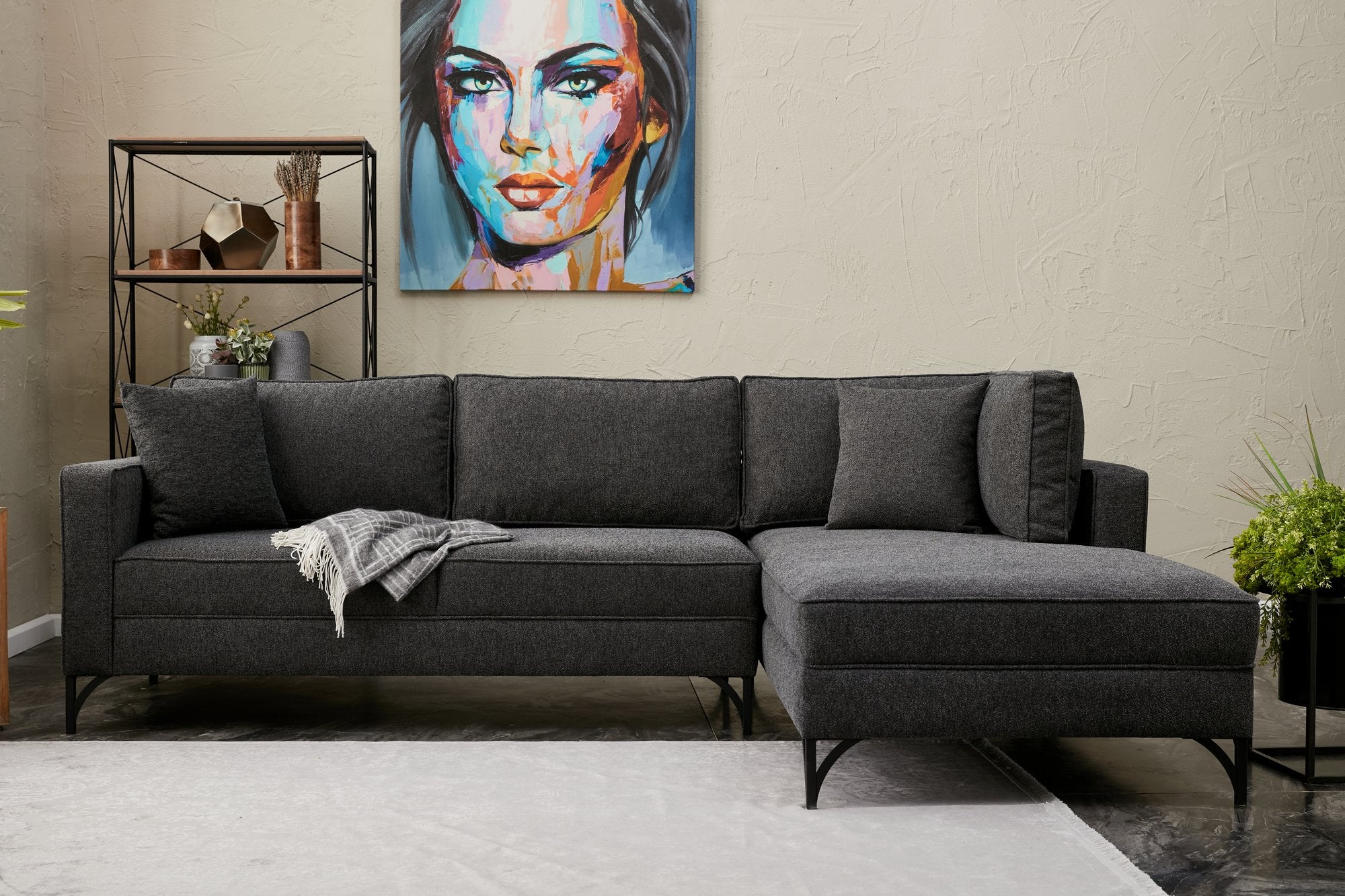 Ecksofa mit Chaiselongue Rechts, 3-Sitzer, aus Stoff, Berlin Anthrazit