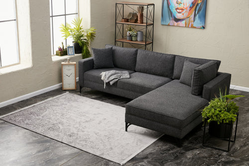 Ecksofa mit Chaiselongue Rechts, 3-Sitzer, aus Stoff, Berlin Anthrazit (1)