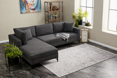 Ecksofa mit Chaiselongue Links, 3-Sitzer, aus Stoff, Berlin Anthrazit (1)