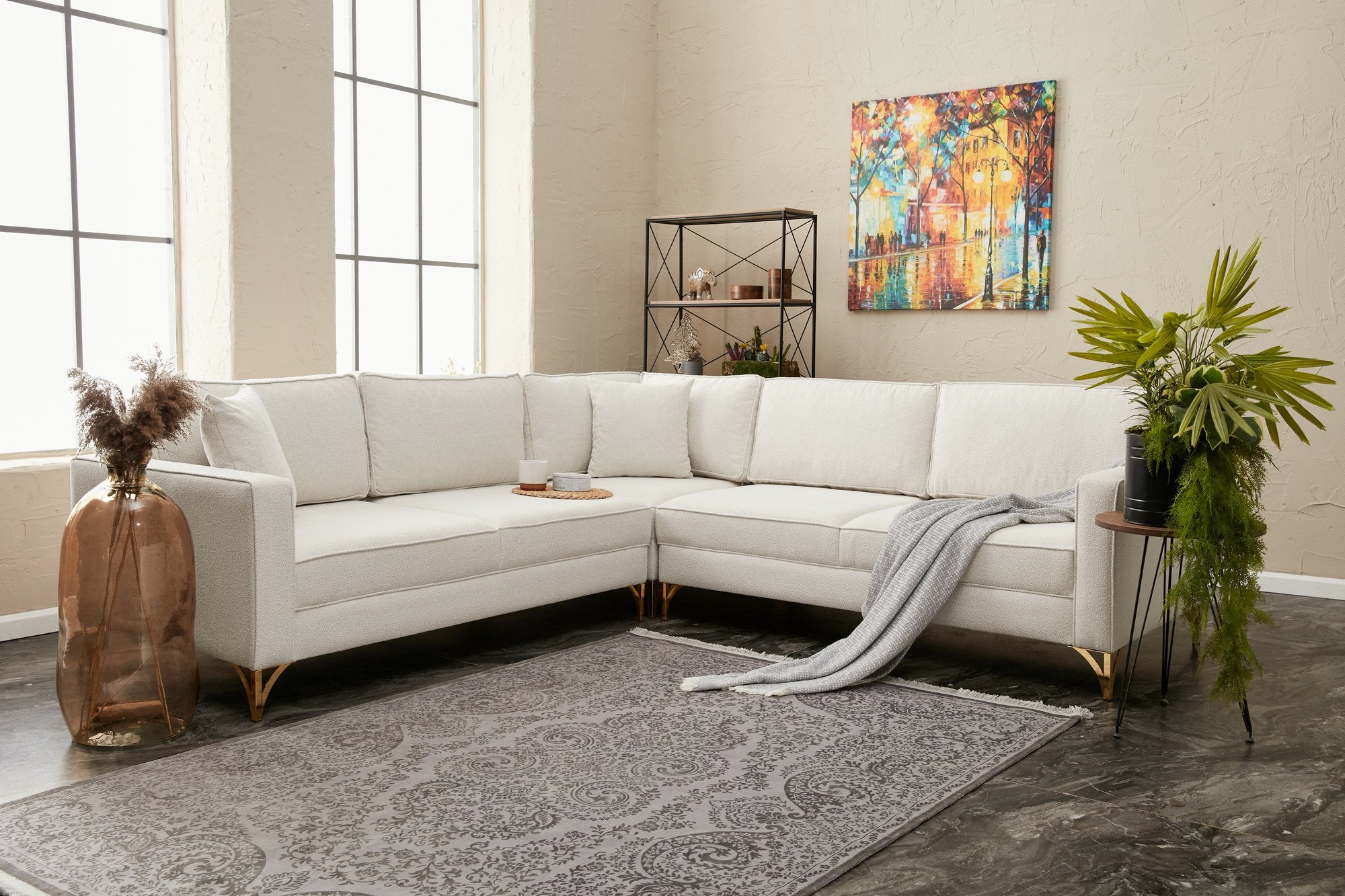 Ecksofa Symmetrisch, 4-Sitzer, aus Stoff, Berlin Creme (1)