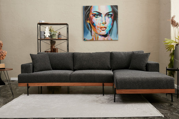 Ecksofa mit Chaiselongue Rechts, 3-Sitzer, aus Stoff, Liva Anthrazit