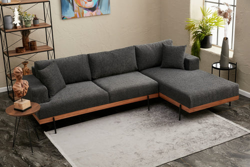 Ecksofa mit Chaiselongue Rechts, 3-Sitzer, aus Stoff, Liva Anthrazit (1)