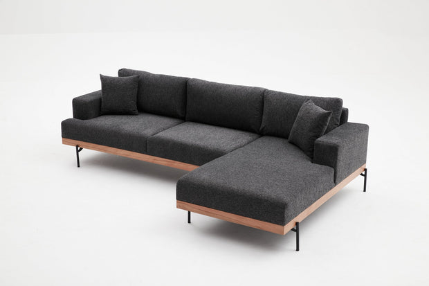 Ecksofa mit Chaiselongue Rechts, 3-Sitzer, aus Stoff, Liva Anthrazit (6)