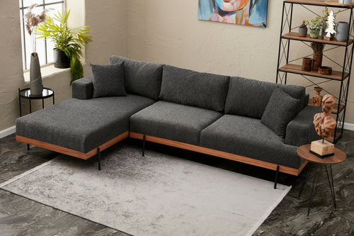 Ecksofa mit Chaiselongue Links, 3-Sitzer, aus Stoff, Liva Anthrazit (1)