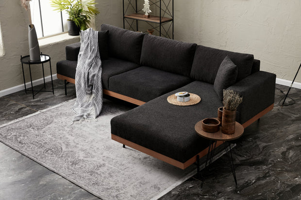 Ecksofa mit Chaiselongue Rechts, 3-Sitzer, aus Stoff, Liva Anthrazit (1)