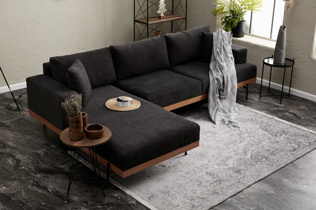 Ecksofa mit Chaiselongue Links, 3-Sitzer, aus Stoff, Liva Anthrazit (1)