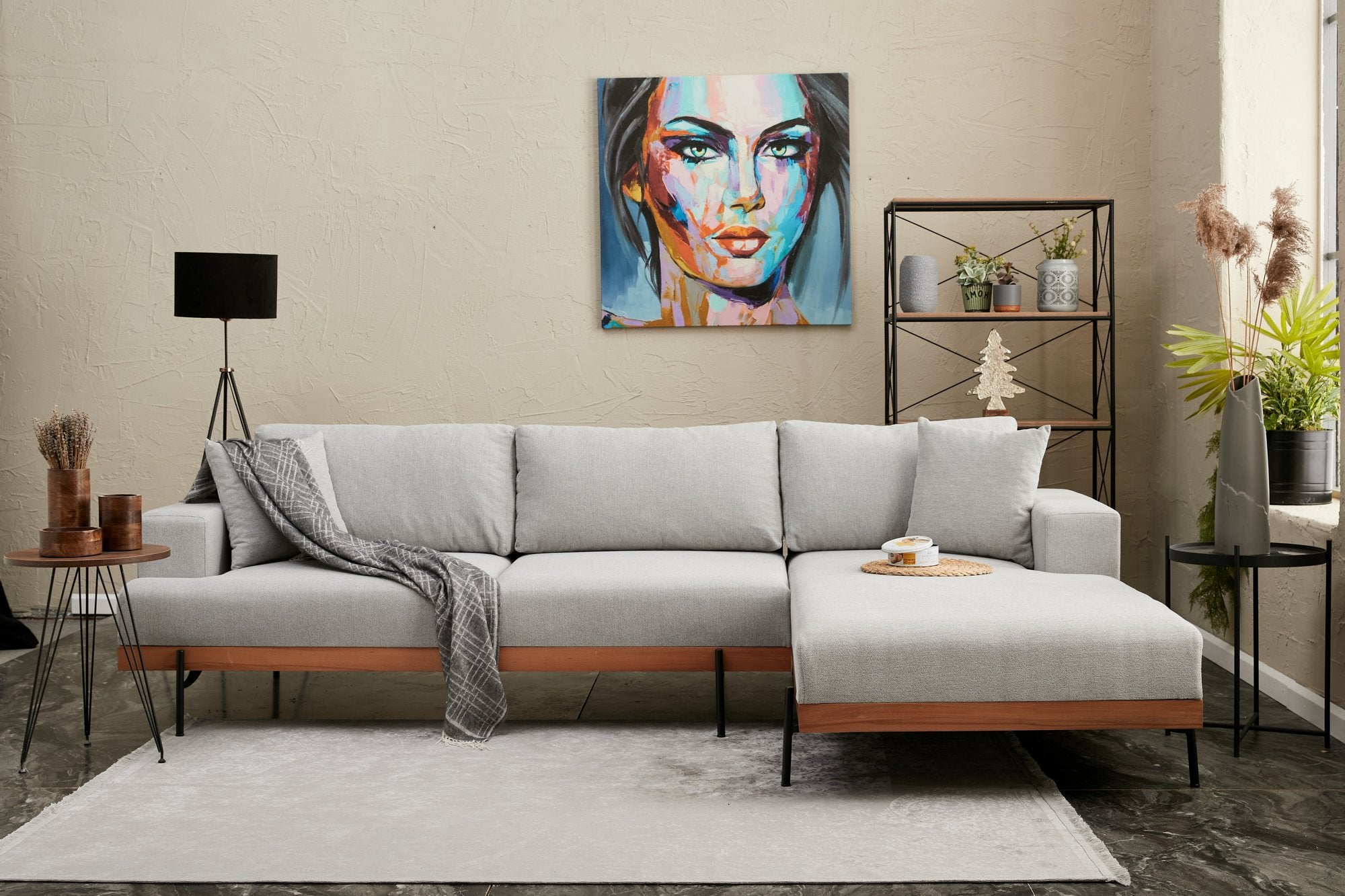 Ecksofa mit Chaiselongue Rechts, 3-Sitzer, aus Stoff, Liva Grau