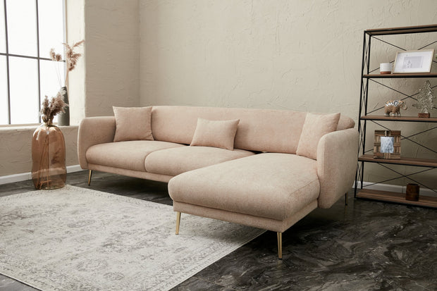 Ecksofa Schlaffunktion mit Chaiselongue Rechts, 3-Sitzer, aus Stoff, Simena Beige (1)