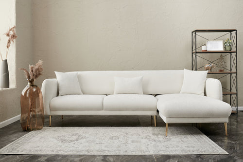 Ecksofa Schlaffunktion mit Chaiselongue Rechts, 3-Sitzer, aus Stoff, Simena Creme