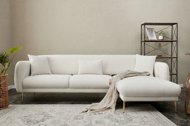 Ecksofa Schlaffunktion mit Chaiselongue Rechts, 3-Sitzer, aus Stoff, Simena Creme (1)