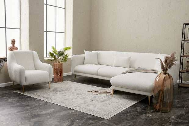 Ecksofa Schlaffunktion mit Chaiselongue Rechts, 3-Sitzer, aus Stoff, Simena Creme (4)