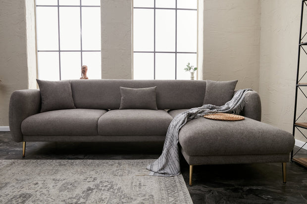 Ecksofa Schlaffunktion mit Chaiselongue Rechts, 3-Sitzer, aus Stoff, Simena Grau