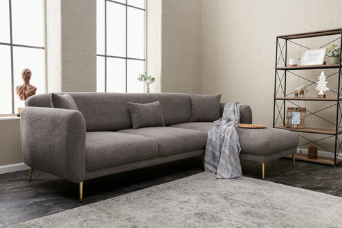 Ecksofa Schlaffunktion mit Chaiselongue Rechts, 3-Sitzer, aus Stoff, Simena Grau (1)