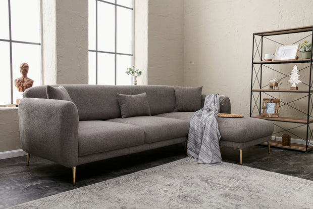 Ecksofa Schlaffunktion mit Chaiselongue Rechts, 3-Sitzer, aus Stoff, Simena Grau (1)