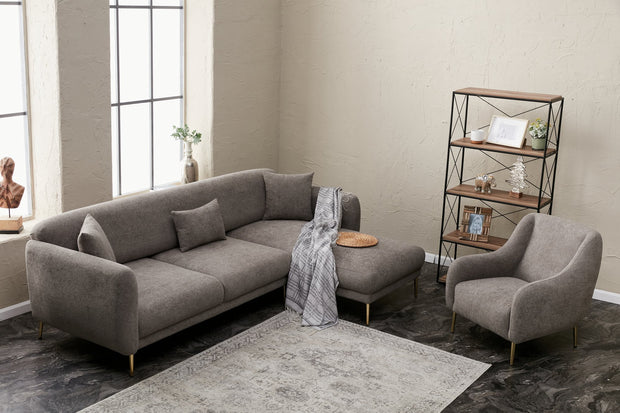 Ecksofa Schlaffunktion mit Chaiselongue Rechts, 3-Sitzer, aus Stoff, Simena Grau (2)