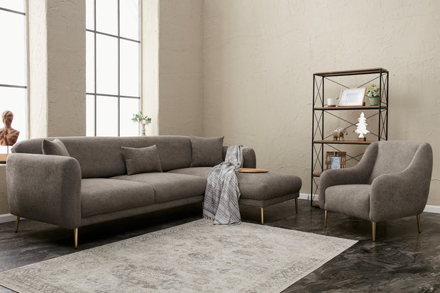 Ecksofa Schlaffunktion mit Chaiselongue Rechts, 3-Sitzer, aus Stoff, Simena Grau (3)