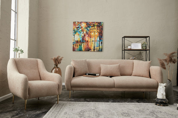 Schlafsofa 3-Sitzer mit Stoff, Simena Beige (1)