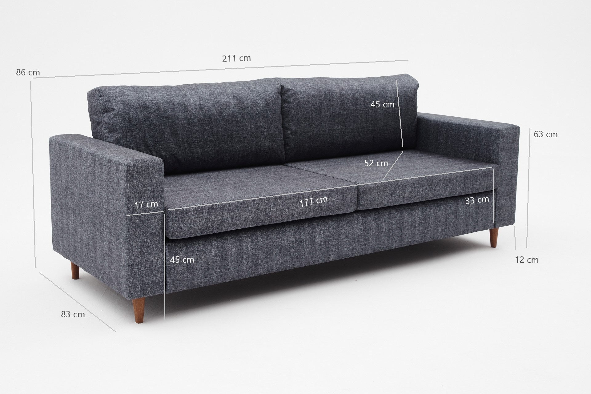 Sofa 3-Sitzer mit Stoff, Step Anthrazit (2)