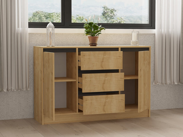 Sideboard mit 3 schubladen und 2 türen, Sadu Eiche (1)