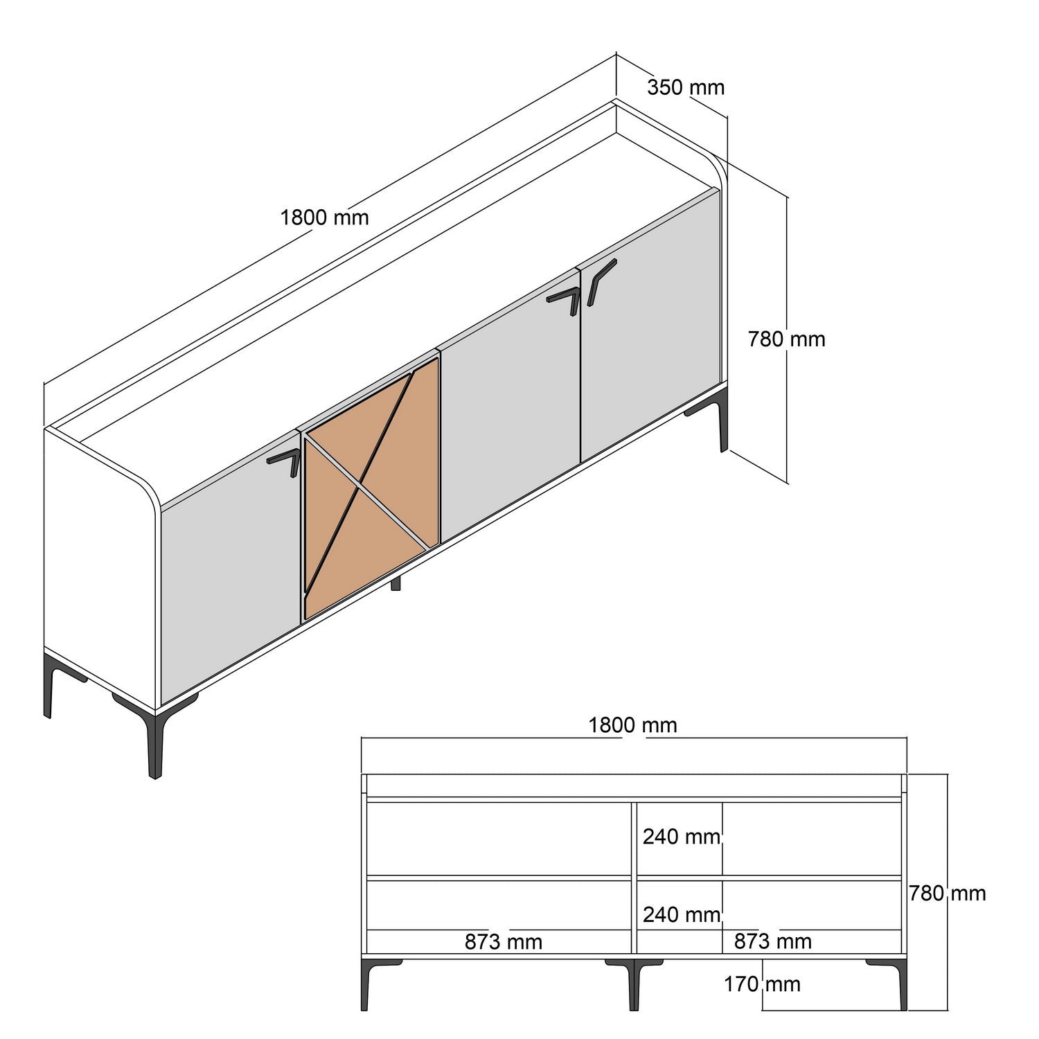 Sideboard mit 4 türen, Venedik Weiß (6)