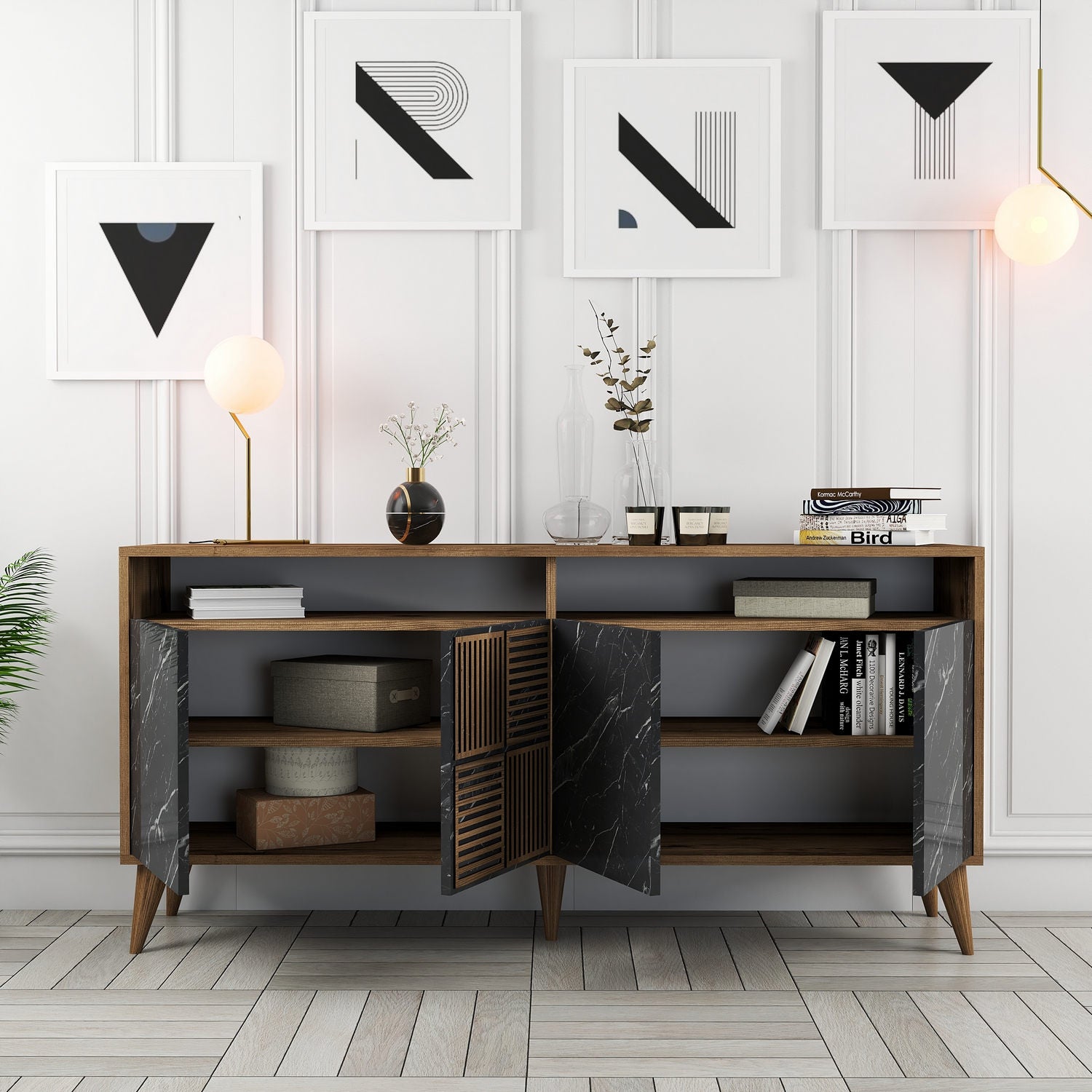 Sideboard mit 4 türen, Milan 160 Schwarz (3)