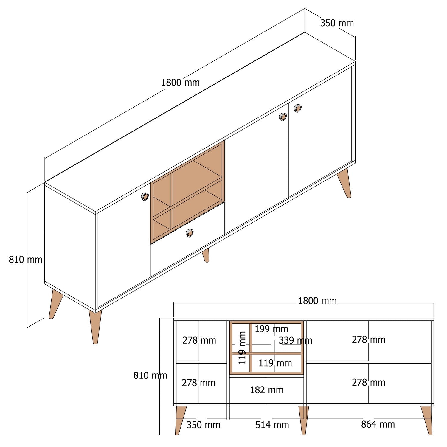 Sideboard mit 4 türen, Napoli Nussbaum (6)