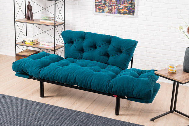 Schlafsofa 2-Sitzer mit Stoff, Nitta Blau (6)