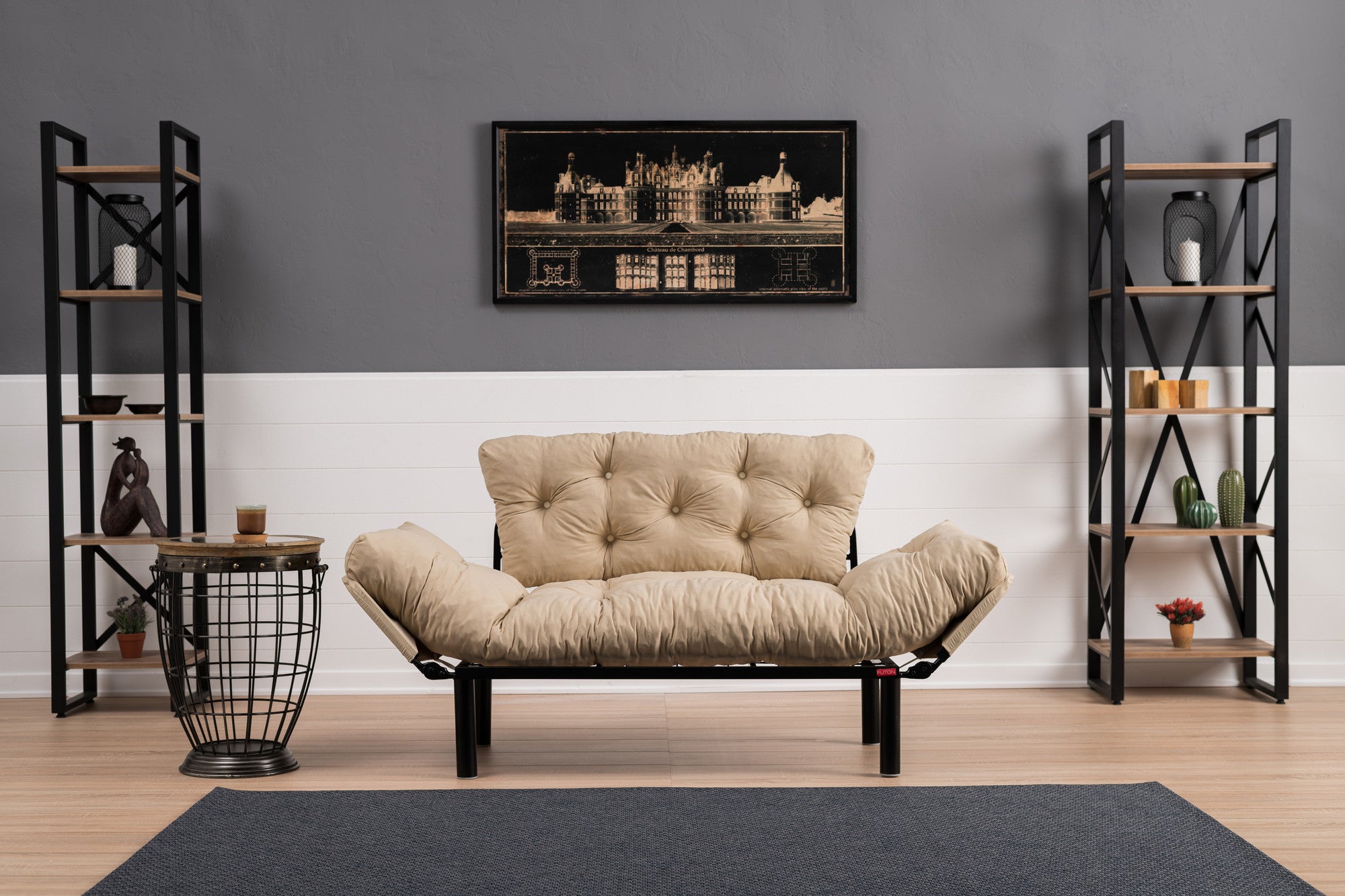 Schlafsofa 2-Sitzer mit Stoff, Nitta Creme