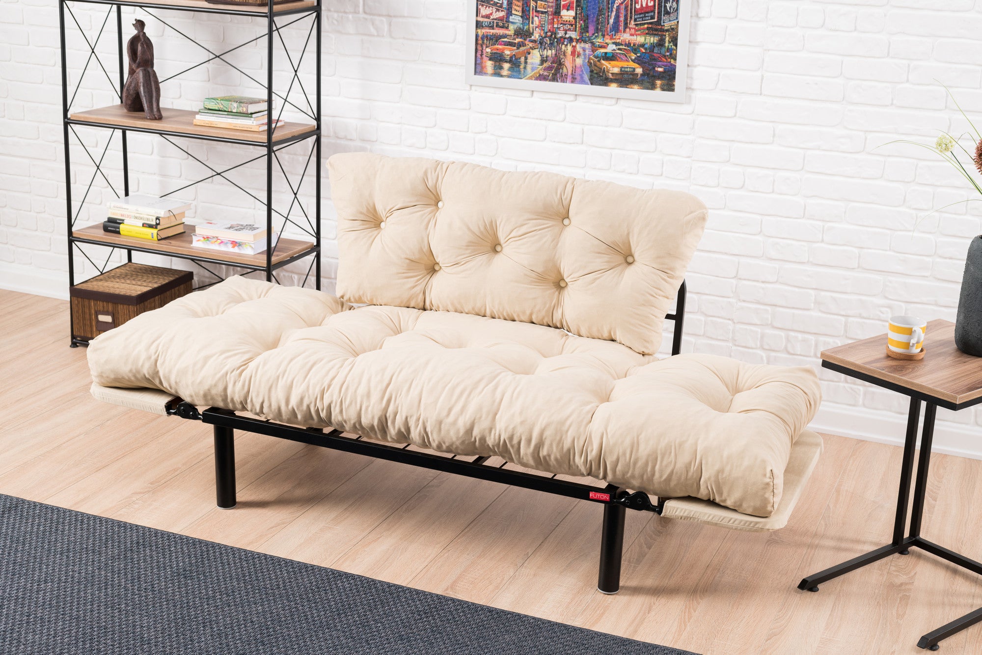 Schlafsofa 2-Sitzer mit Stoff, Nitta Creme (2)