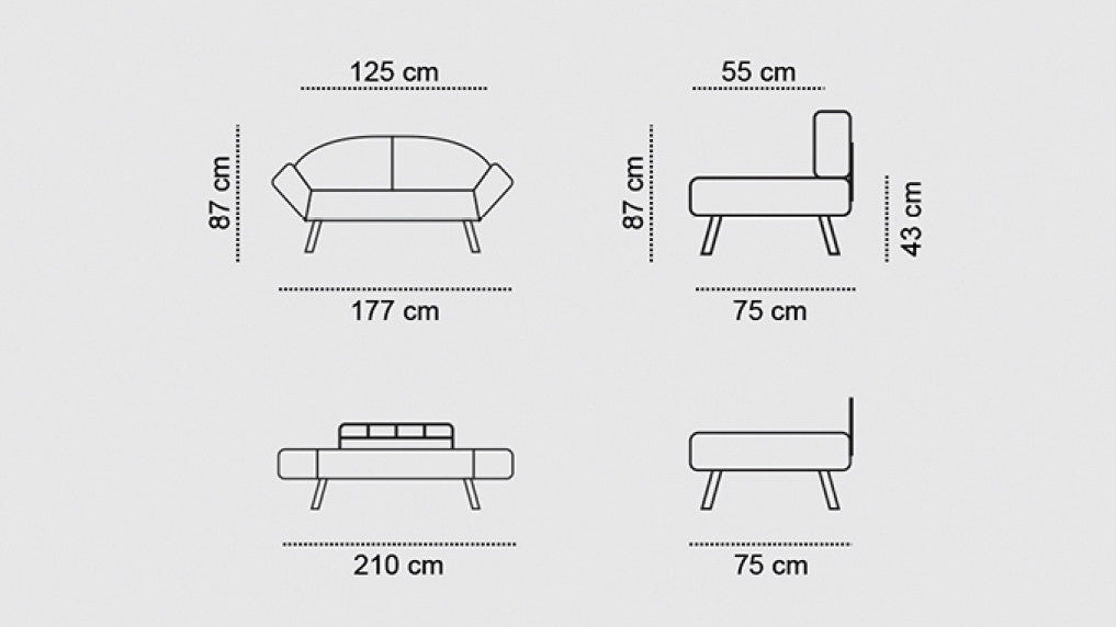 Schlafsofa 2-Sitzer mit Stoff, Genzo Schwarz (5)